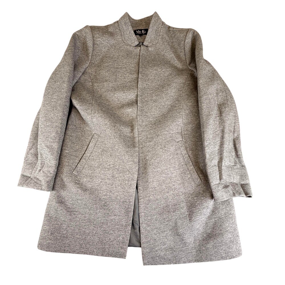 Mo-Ka Coat Womens Medium Gray Knit Lined Mid Length Overcoat Pockets